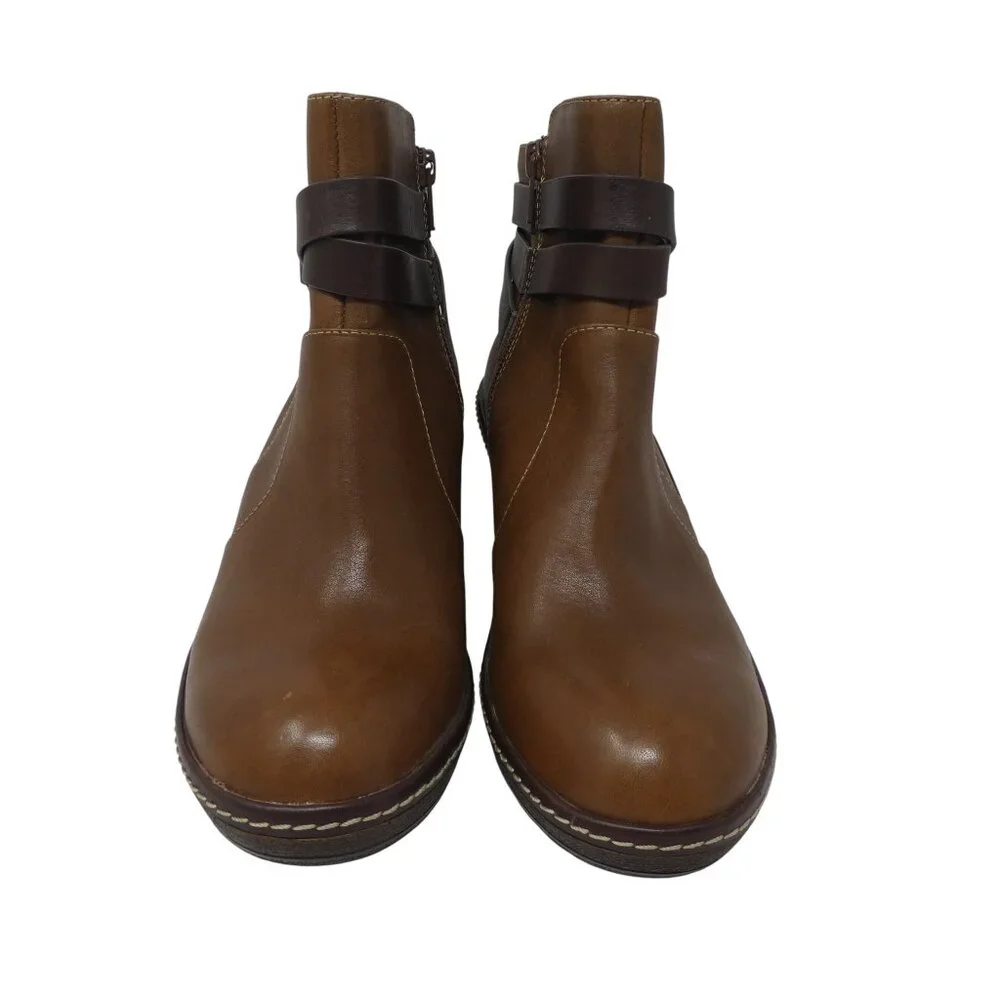 Sofft Caralee Brown Leather Wedge Heel Ankle Boots Booties Womens‎ 7.5